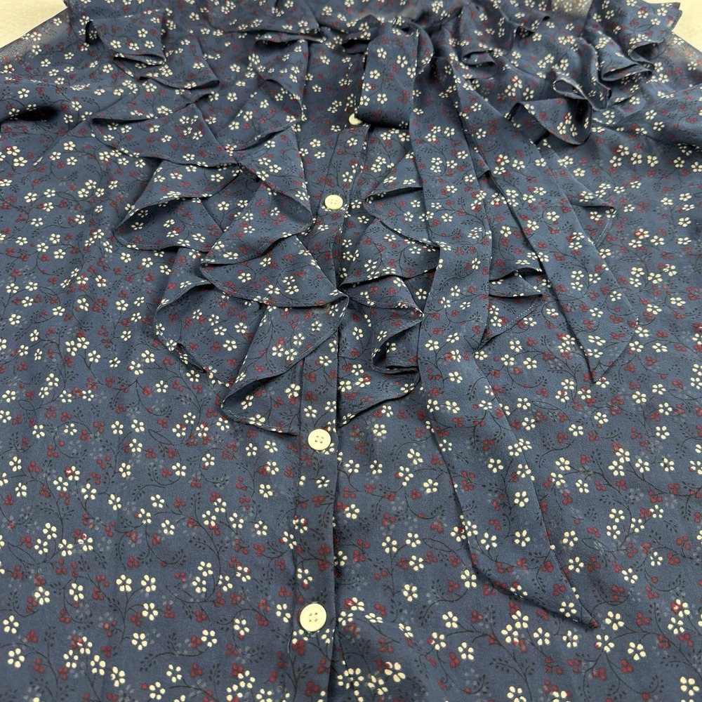 Veronica Beard Women's Finley Ruffled Tie Neck Floral Printed Blouse Navy Sz 10 - Picture 9 of 10
